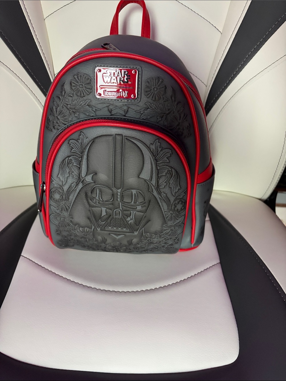 Loungefly Black and Red Darth Vader Embossed Mini Backpack